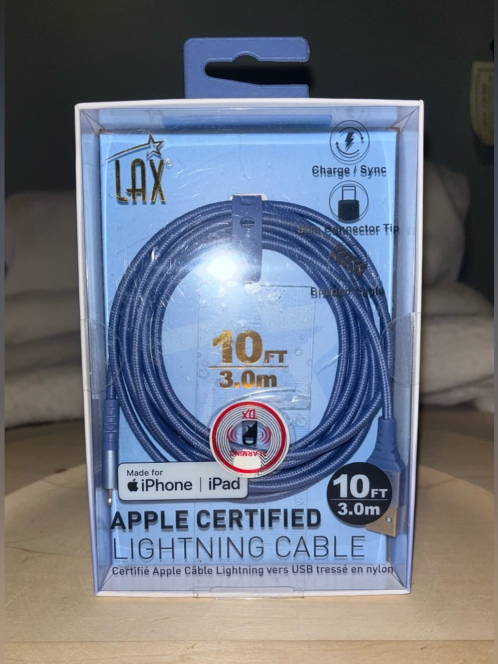 Lightning Charging Braided Cable Wire Apple Certified 10 Ft. Long NEW IN BOX